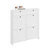 SoBuy FSR208-W, Тънка спестяваща място поставка за обувки, бяла дървена поставка за обувки, входен шкаф с 4 капака на вратите и 2 чекмеджета, за 12 чифта обувки, със защита против преобръщане, 100x19x107 см